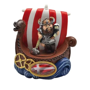 Vikingeskib Magnet Med Viking Hammer & Horn