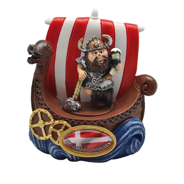 Vikingeskib Magnet Med Viking Hammer &amp; Horn