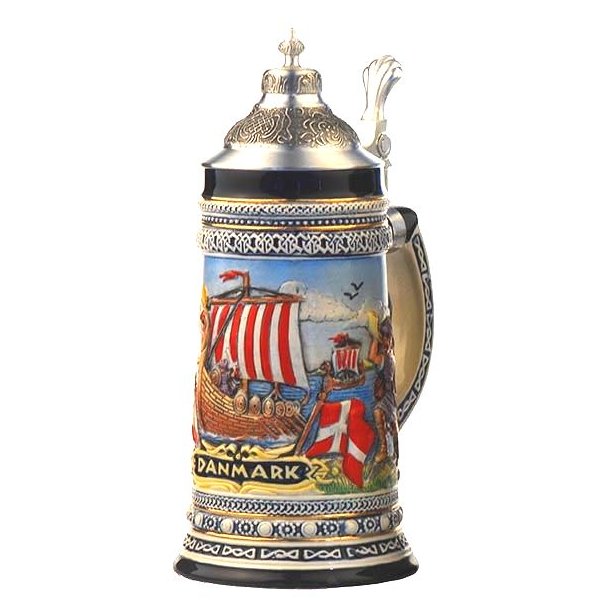 Bierstein Danmark Krus Vikingeskib Hndmalet Med Tin Lg 23cm