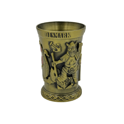 Shotglas Metal Antik Guld Viking &amp; Dannebrog Flag 3D