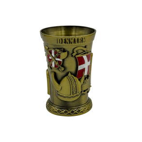 Shotglas Metal Antik Guld Viking & Dannebrog Flag 3D