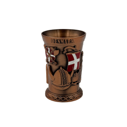 Shotglas Metal Antik Bronze Viking &amp; Dannebrog Flag 3D