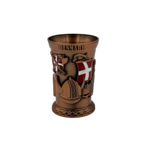 Shotglas Metal Antik Bronze Viking & Dannebrog Flag 3D