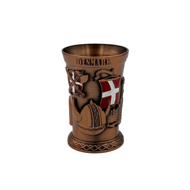 Shotglas Metal Antik Bronze Viking &amp; Dannebrog Flag 3D
