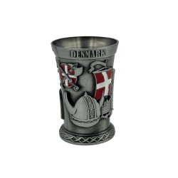 Shotglas Metal Antik S�lv Viking &amp; Dannebrog Flag 3D