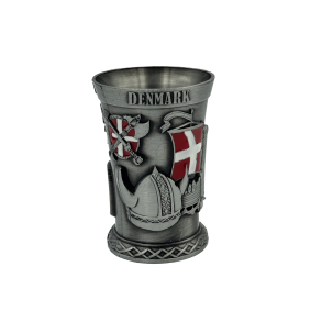 Shotglas Metal Antik S�lv Viking & Dannebrog Flag 3D