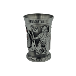Shotglas Metal Antik S�lv Viking &amp; Dannebrog Flag 3D