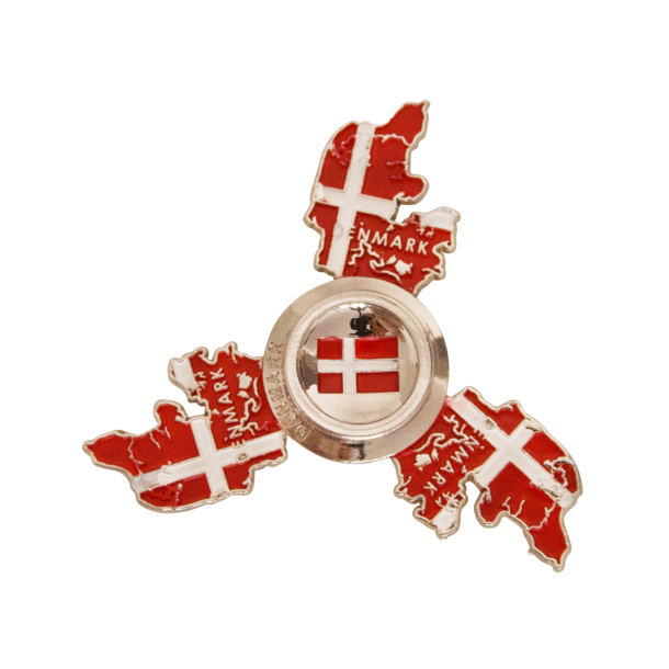 Magnet DK Landkort Med Dannebrog Flag Spinner