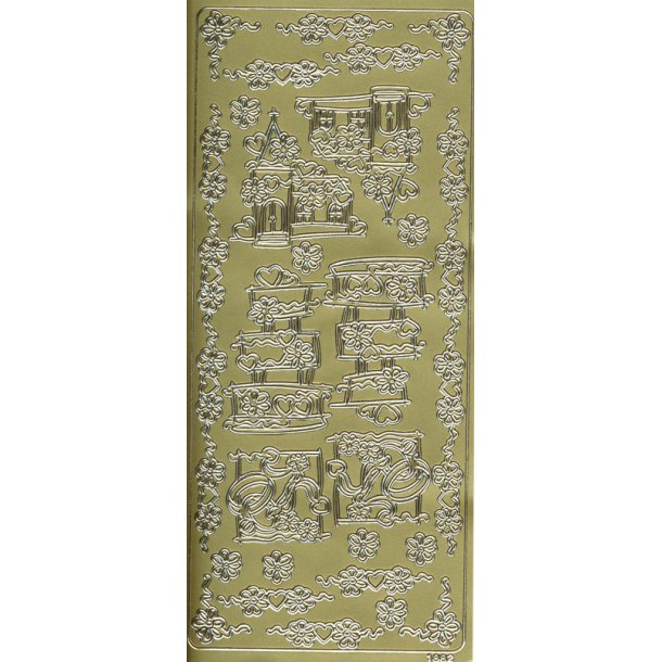 Stickers Peel Off Bryllup Lagkage &amp; Kirke Guld 